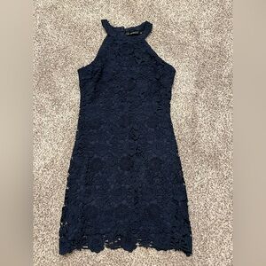 Lulu's Navy Floral Lace Mini Dress